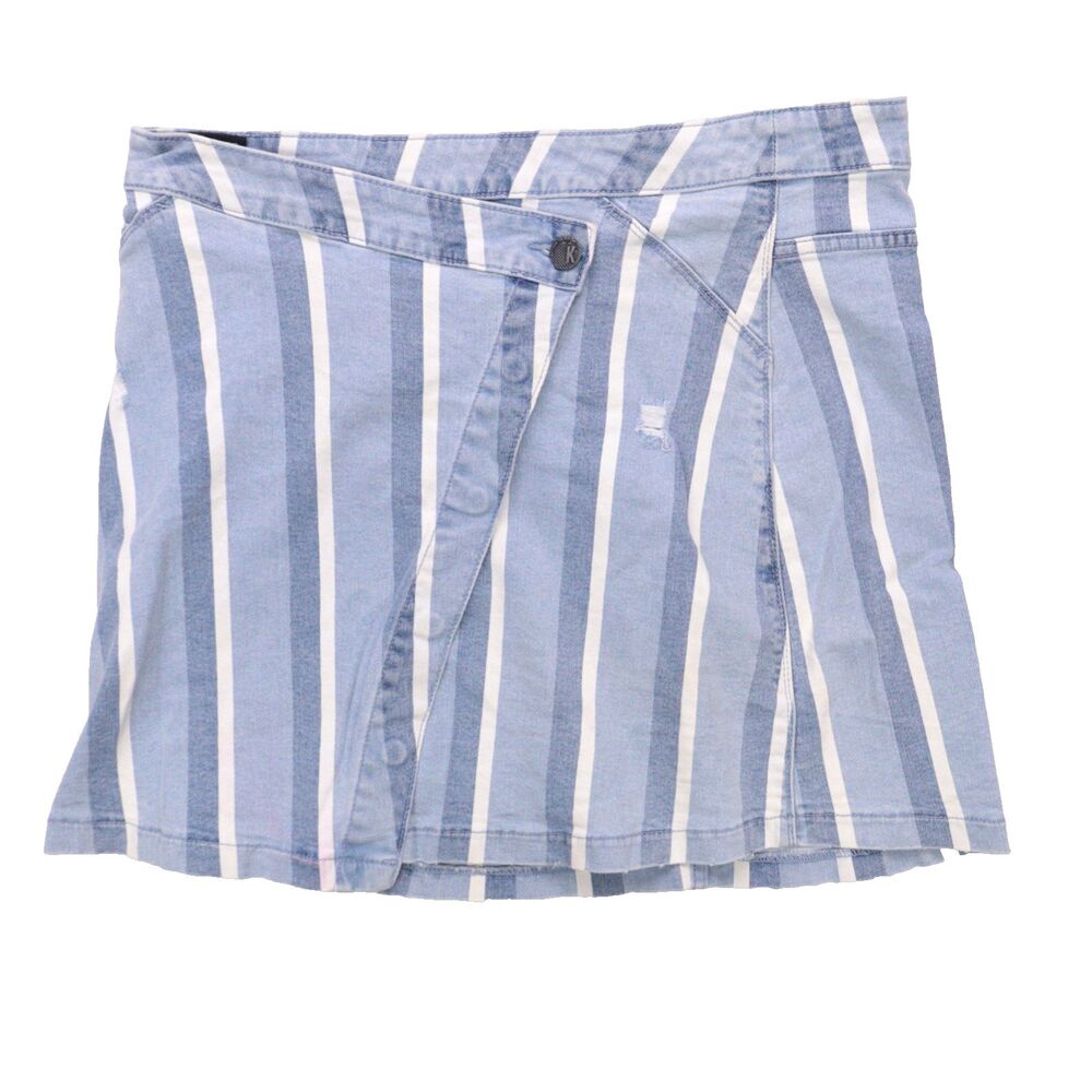 Kut From The Kloth Connie Overlap Jean Skirt Womens Size 12 Asymmetrical Striped - Picture 1 of 8